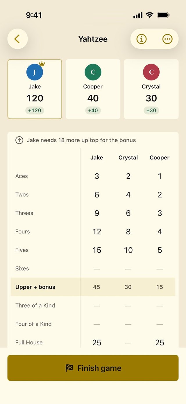 ScorePad scorecard for a card game
