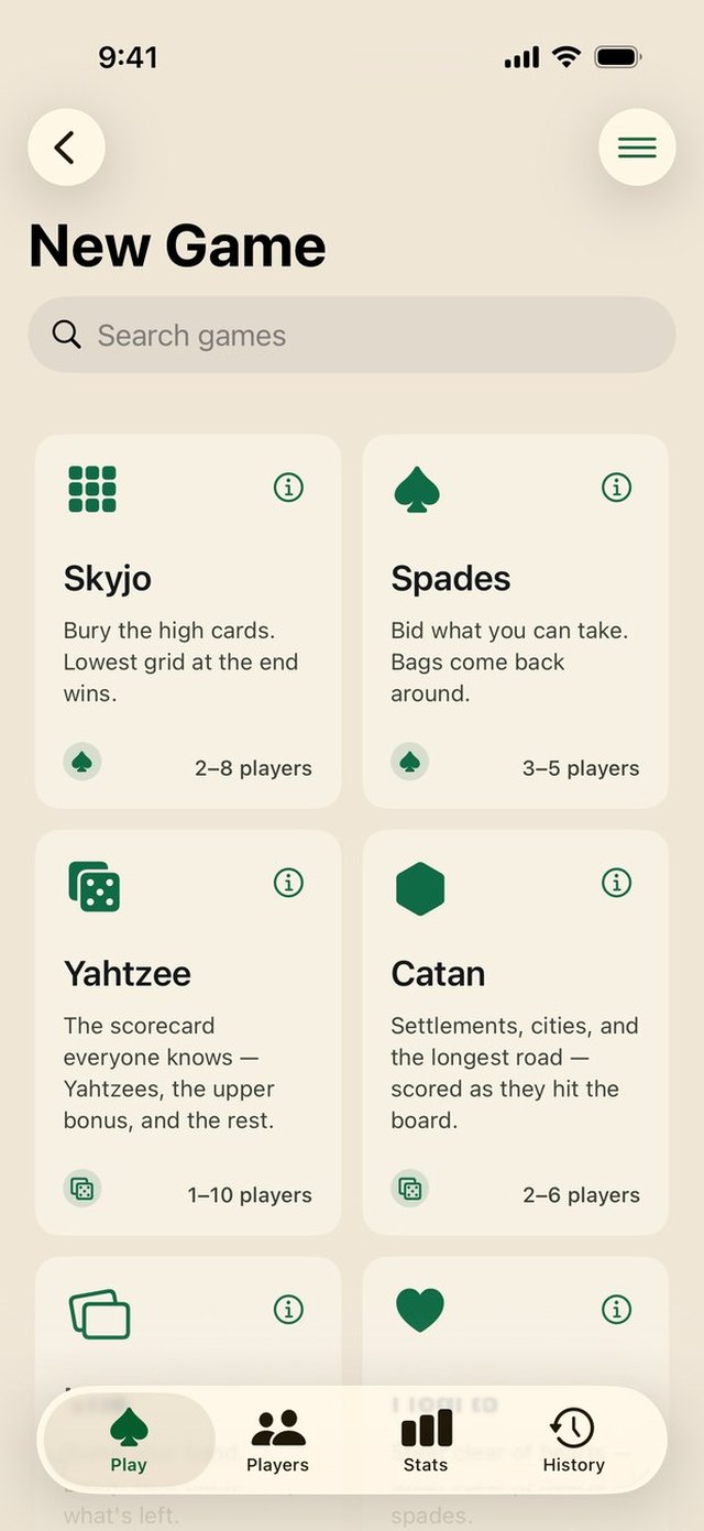 ScorePad game picker