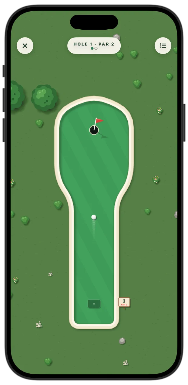 A ball rolling toward the cup, leaving a short trail
