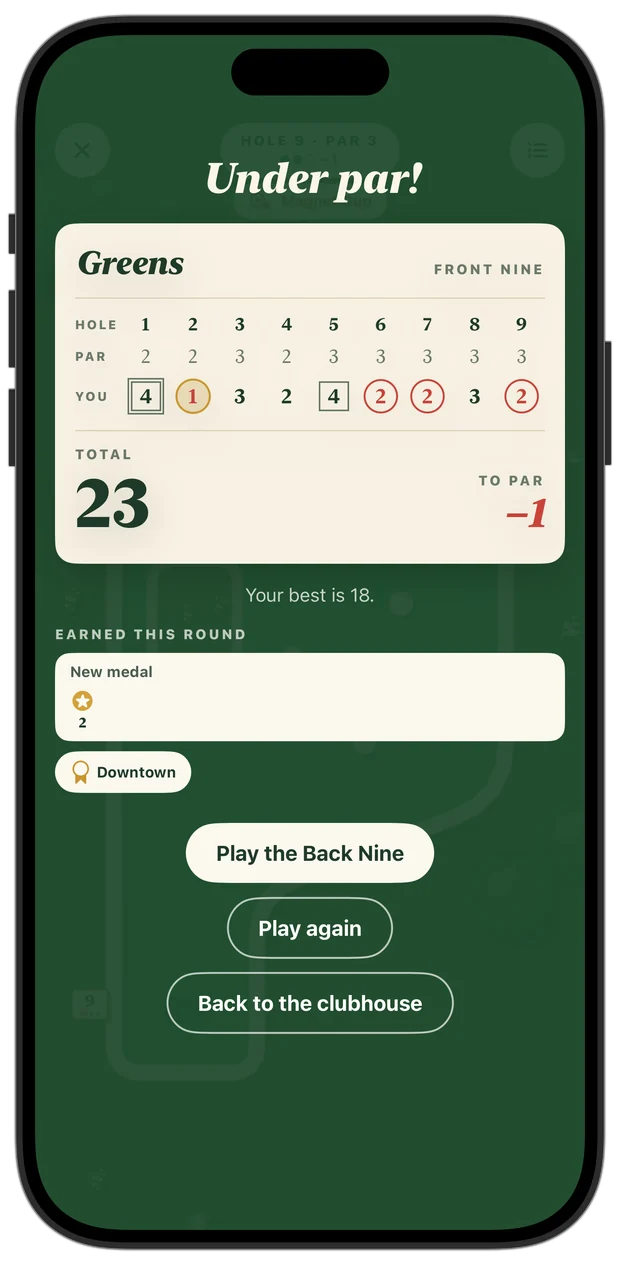 A paper scorecard with circles for birdies and a gold ace
