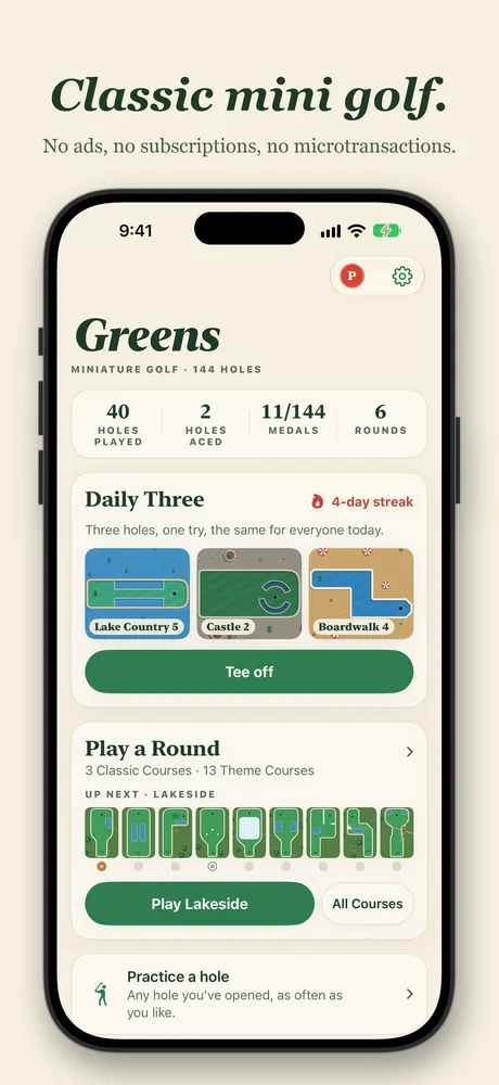 Classic mini golf: the Greens clubhouse on iPhone with 144 holes, the Daily Three and Play a Round