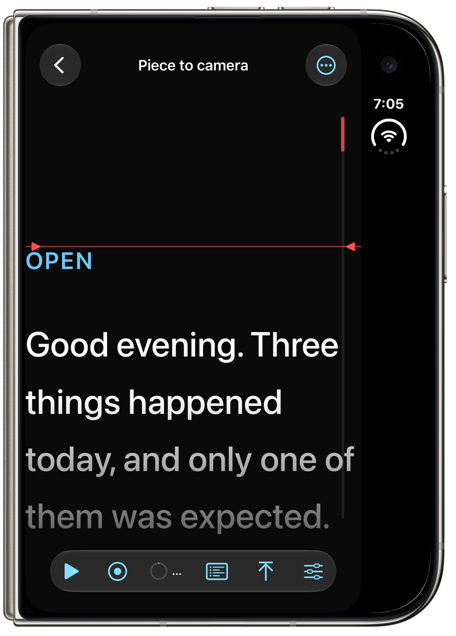iPhone Duo closed, propped up like a compact phone, still reading from the outer display.