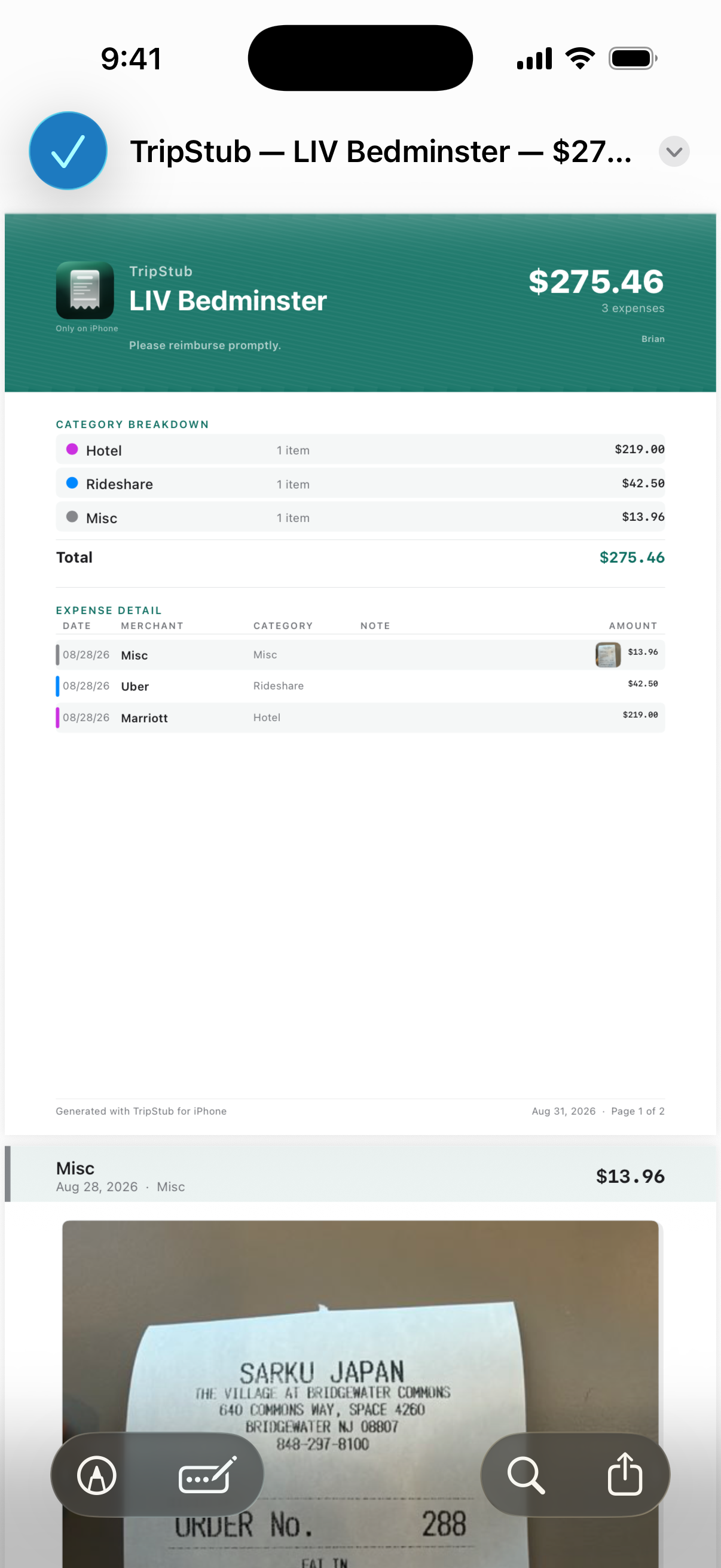PDF expense report preview